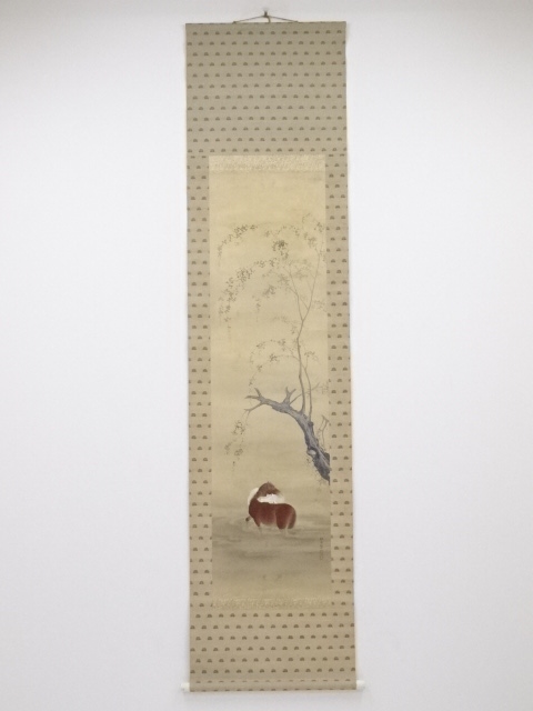 日本画　双丘筆　馬図　肉筆絹本掛軸（保護箱）